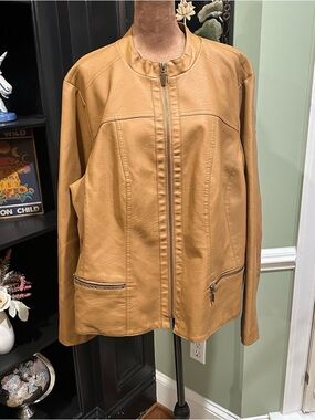 Baccini Vegan Faux Leather Moto Jacket – Caramel Tan – NWT – Size 3X